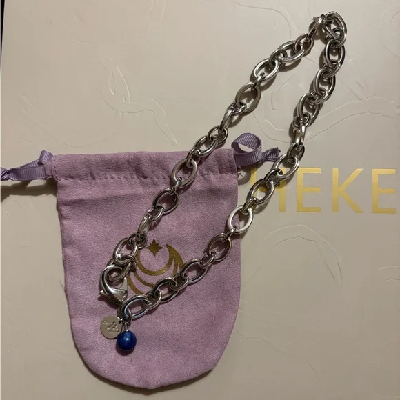 Jane Win Silver Chunky Link Chain w/ Lapis Bead, 18” - Picture 9 of 13